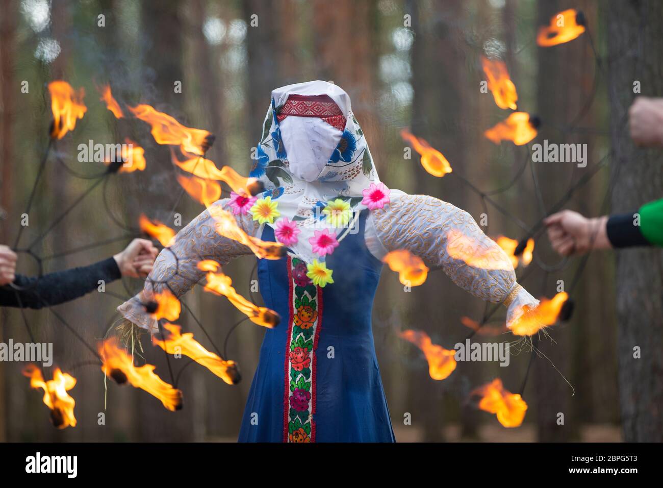 Burning straw stuffed carnival, a symbol of winter and death in Slavic ...