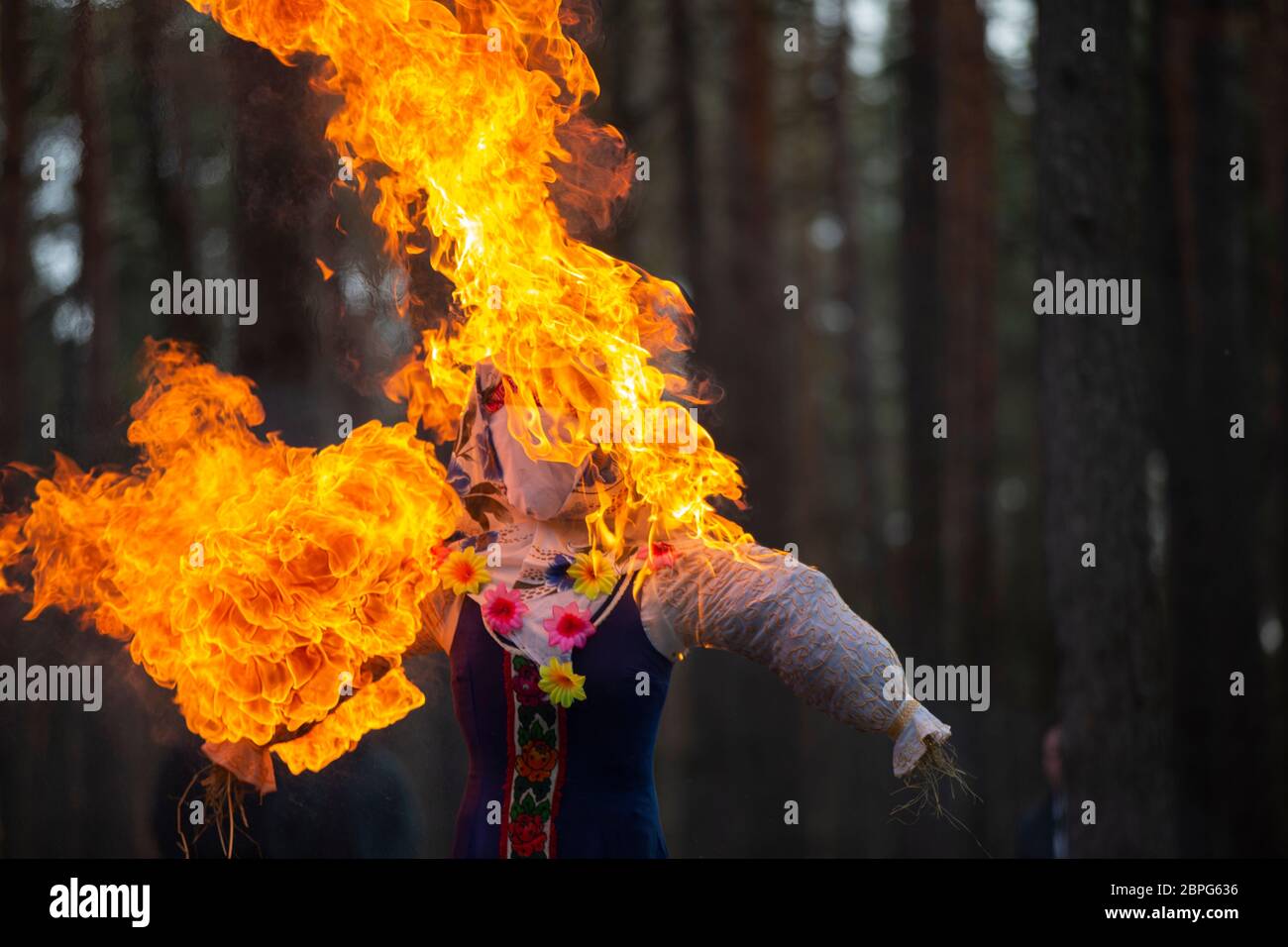 Burning straw stuffed carnival, a symbol of winter and death in Slavic ...