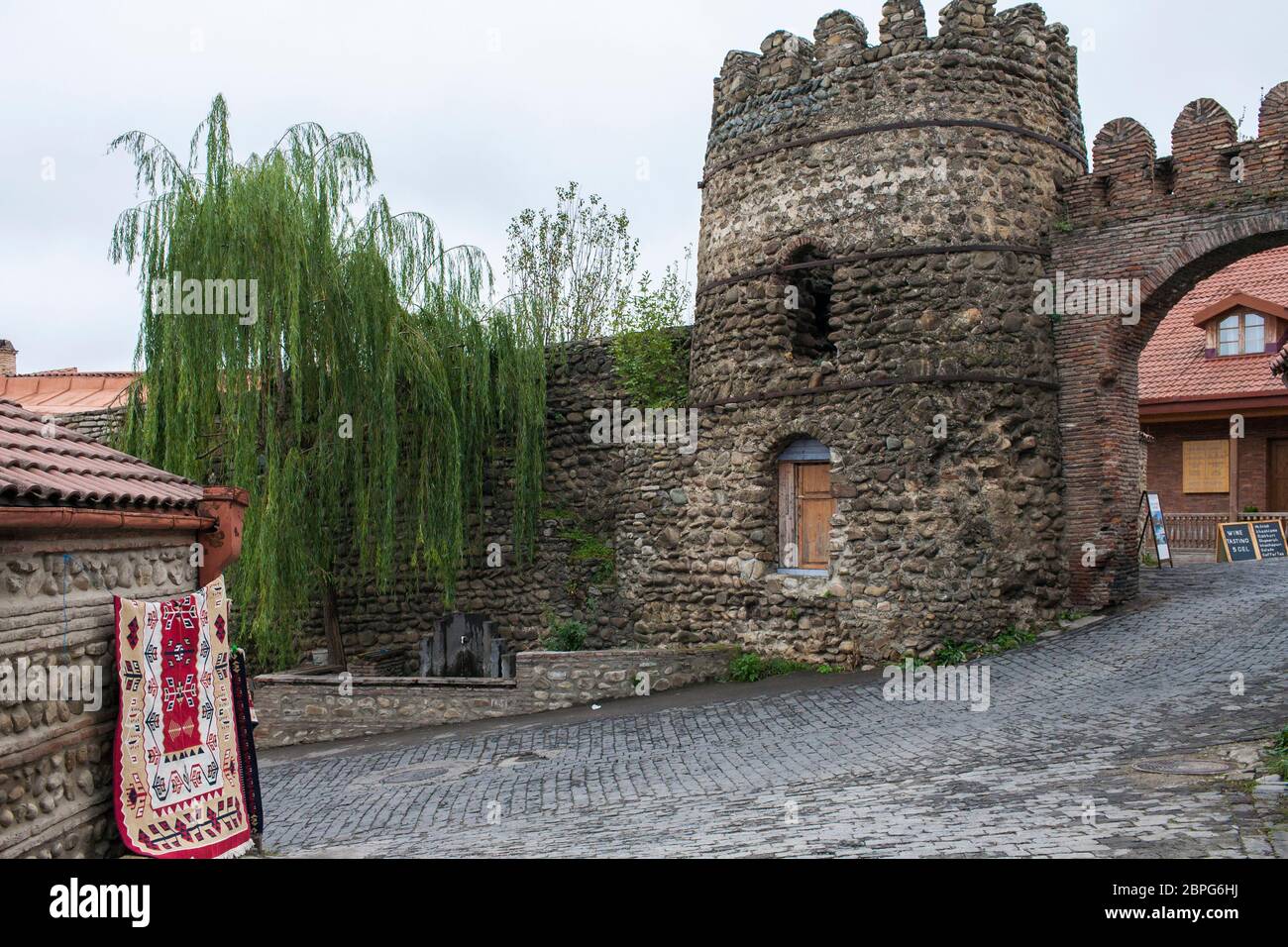 Signagi city walls guard the Eastern Georgian town, which is a magnet for tourism both domestic and international. Stock Photo