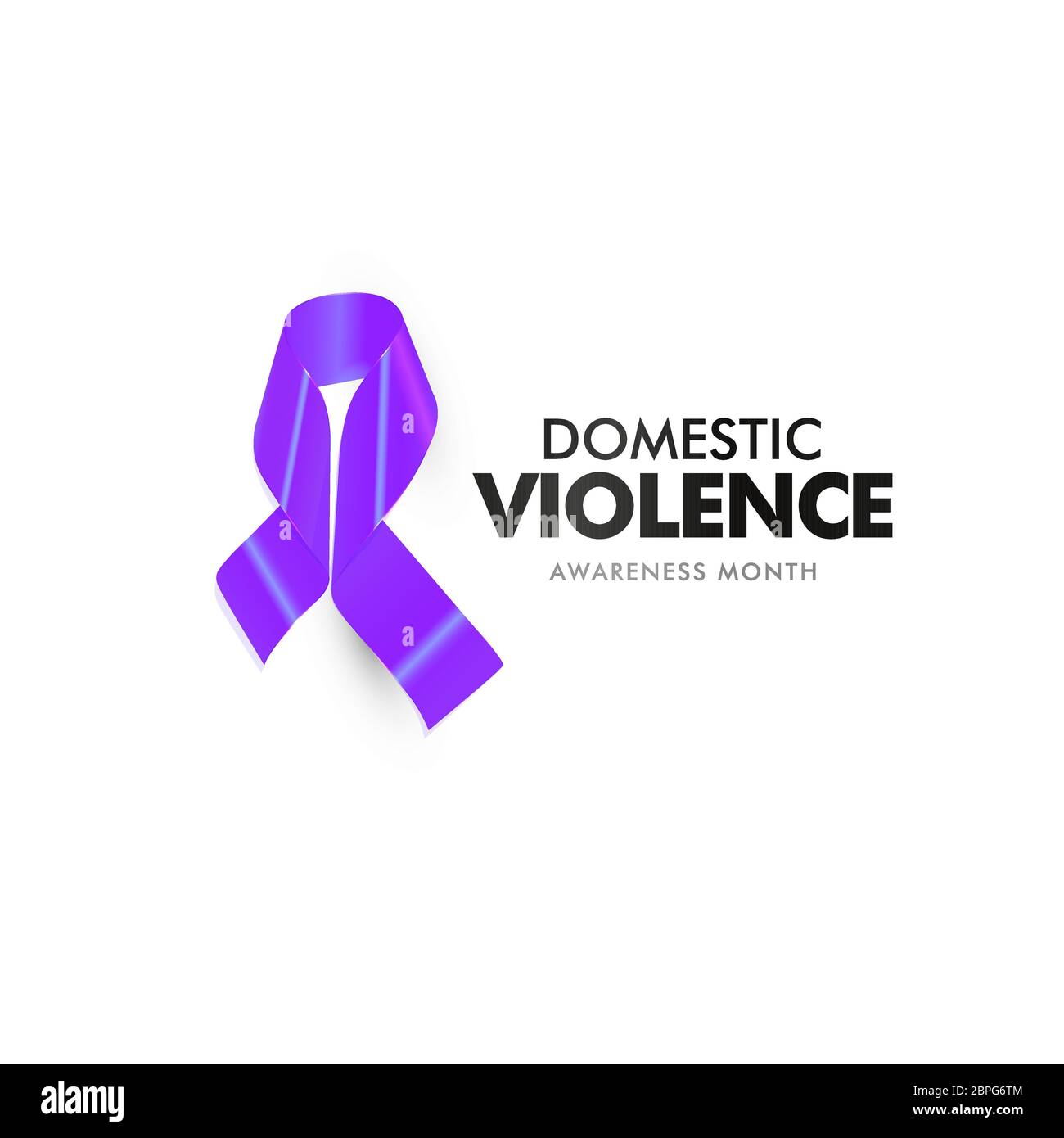 Domestic violence and aggression poster. Home abused victim support banner. Isolated purple ribbon against home abuse vector illustration on white Stock Vector