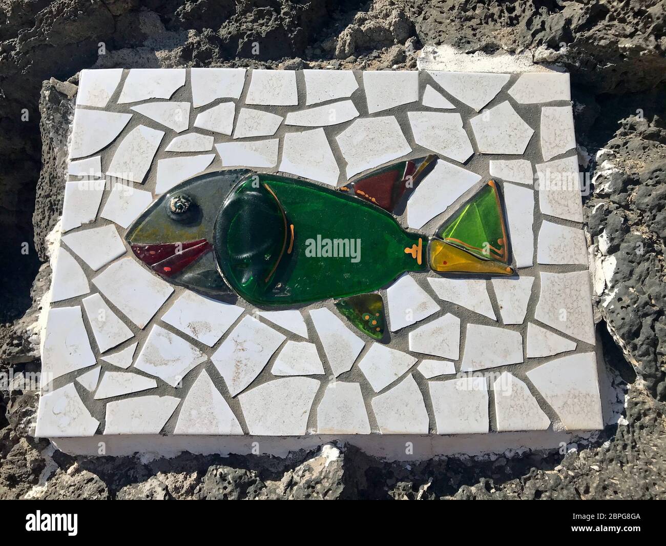 ceramic fish tiles desing. Recycled tiles decoratively Stock Photo