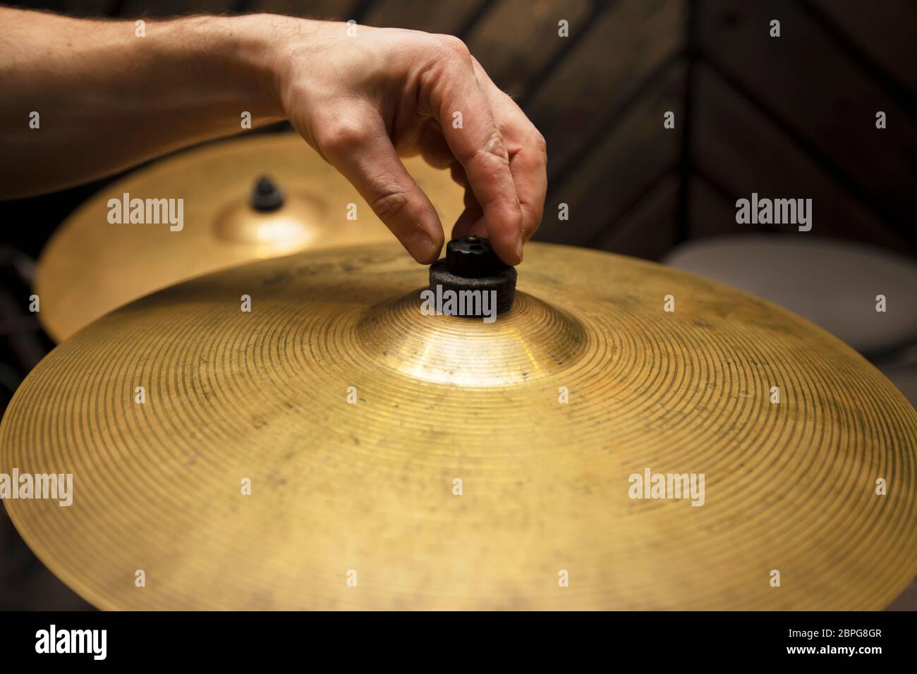 Copper musical plate from a drum kit Stock Photo Alamy