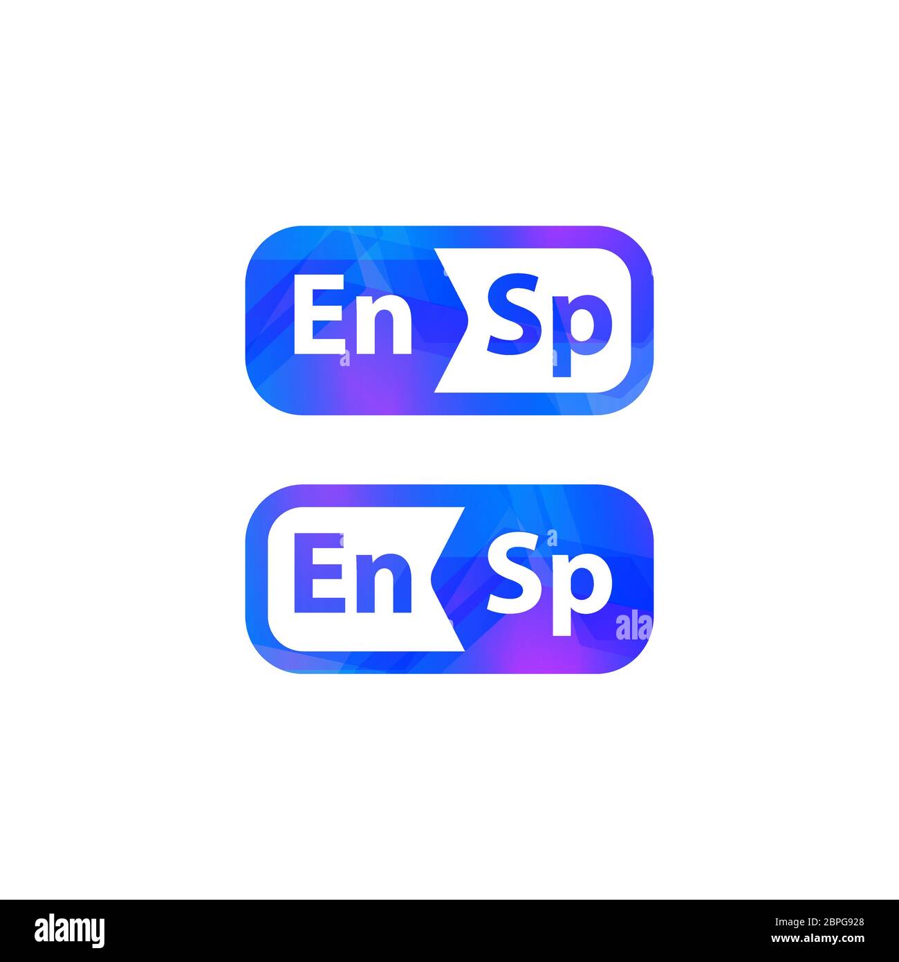 English Spanish dictionary logo. Foreign language phrasebook logotype. Translation button icon. Isolated spoken English course vector illustration Stock Vector