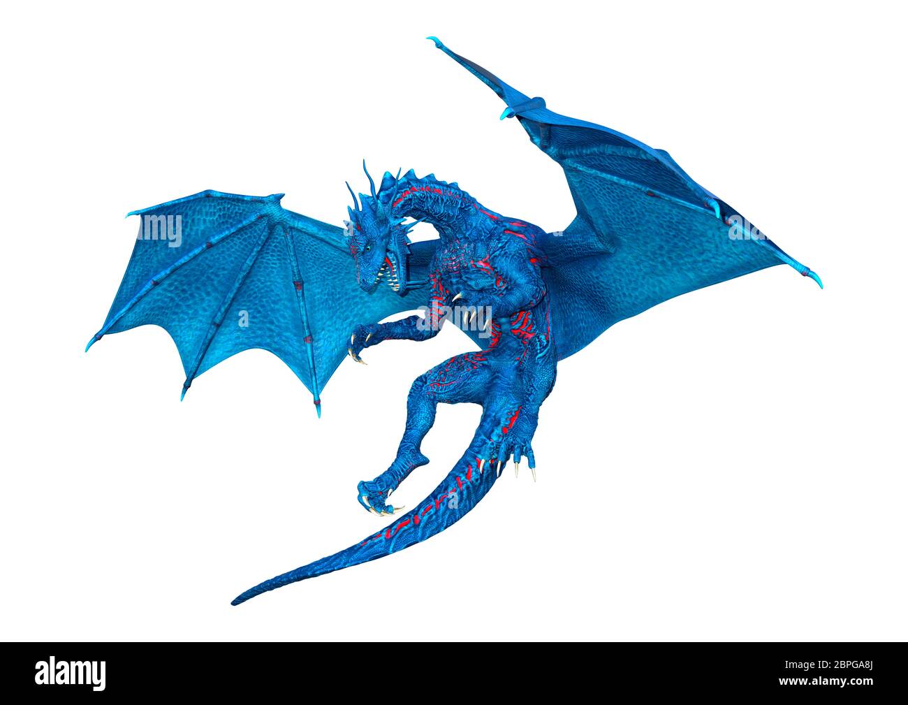 3D rendering of a blue fantasy dragon isolated on white background ...