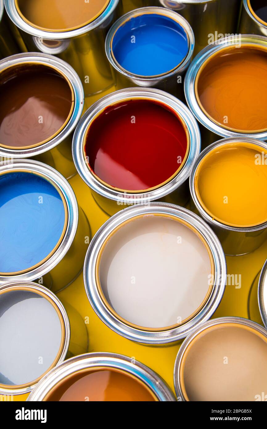 Open buckets with a paint Stock Photo Alamy