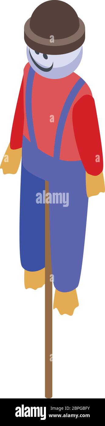 Comic scarecrow icon, isometric style Stock Vector