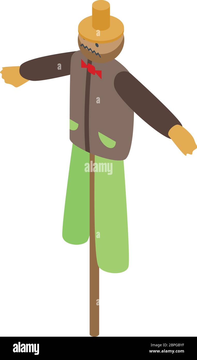 Cute scarecrow icon, isometric style Stock Vector