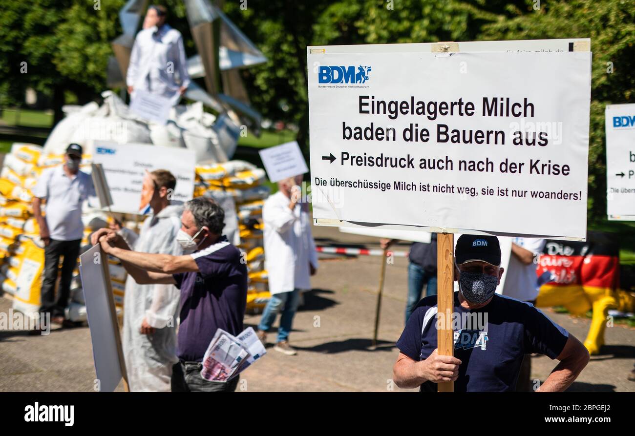 Stuttgart, Germany. 19th May, 2020. Dairy farmers of the Federal Association of German Dairy Farmers BDM e.V. protest against the storage of milk powder and butter in times of the Corona crisis. Credit: Christoph Schmidt/dpa/Alamy Live News Stock Photo