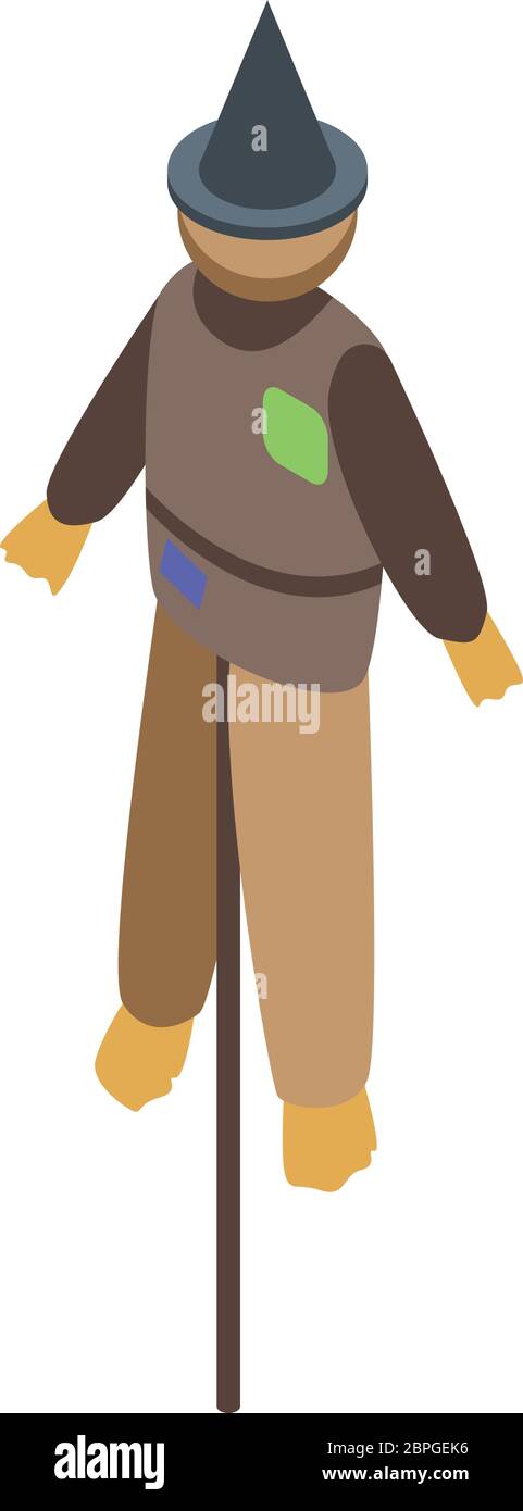 Funny scarecrow icon, isometric style Stock Vector