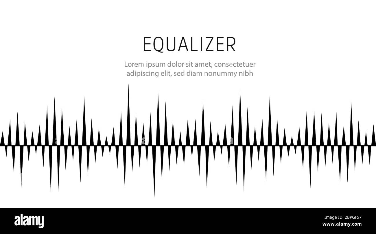 Musical equalizer, sound settings, digital graphics of sound track. Financial schedule, exchange monitoring, currency rate trends. Linear wide Stock Vector