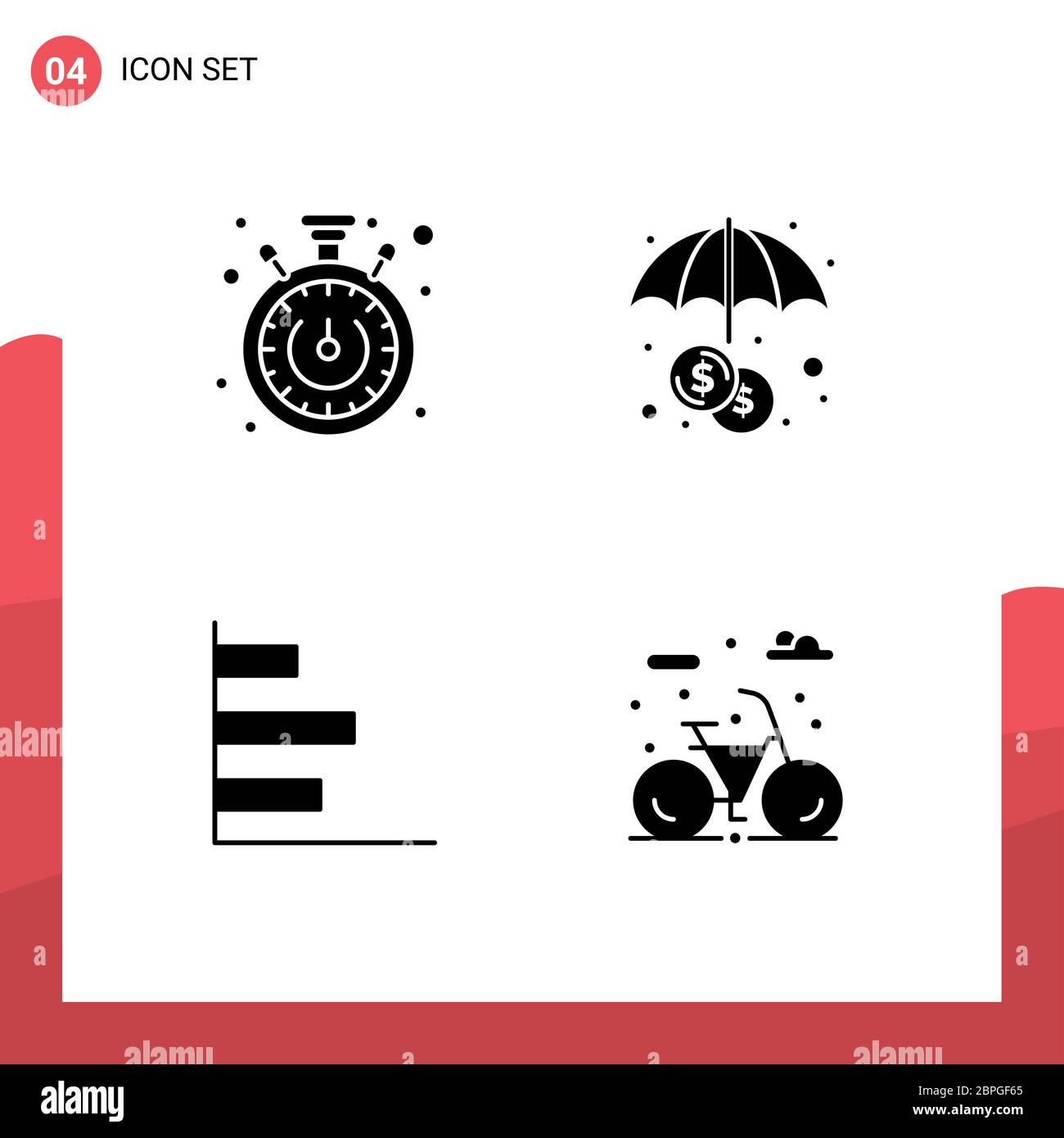 Pictogram Set of 4 Simple Solid Glyphs of stopwatch, performance, finance, finance, life Editable Vector Design Elements Stock Vector