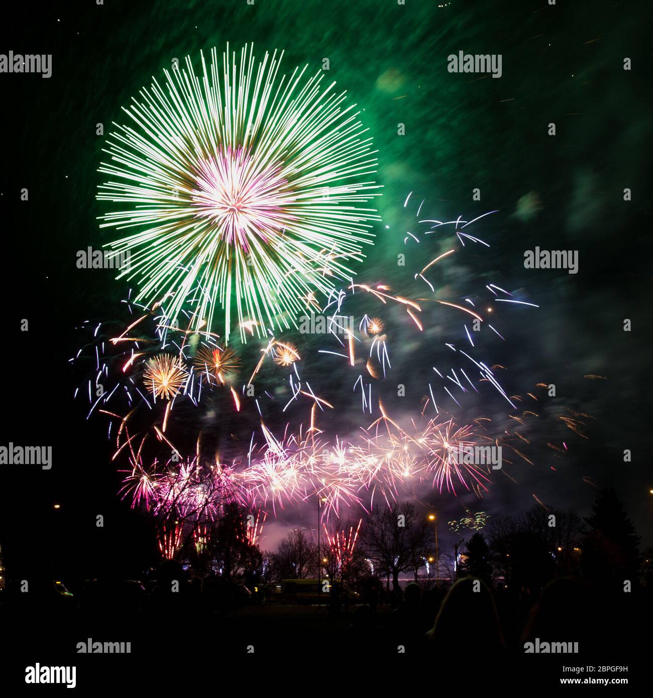 a colorful fireworks in dart night sky Stock Photo Alamy