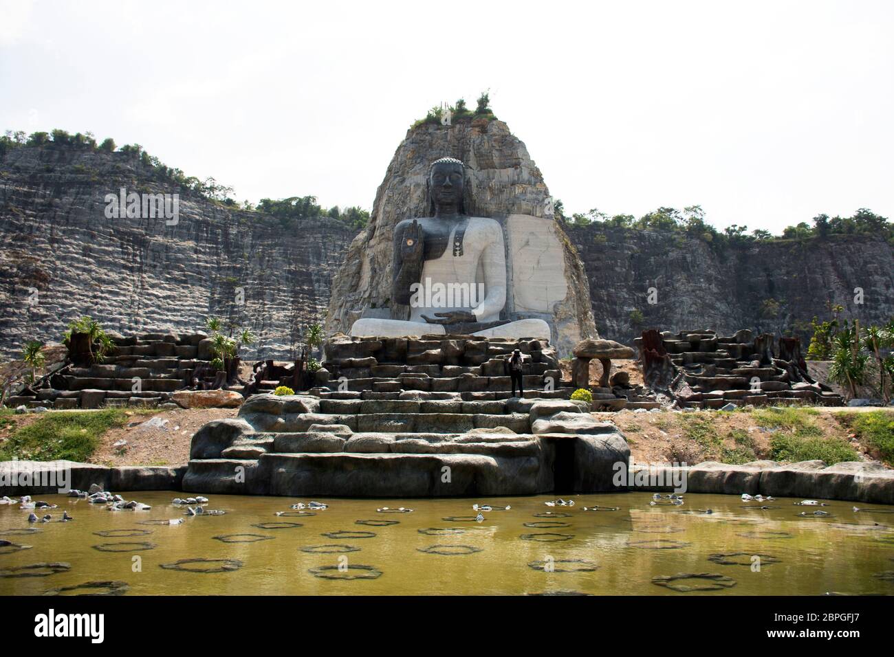 SUPHAN BURI, THAILAND OCTOBER 28 Big buddha carving on stone cliff