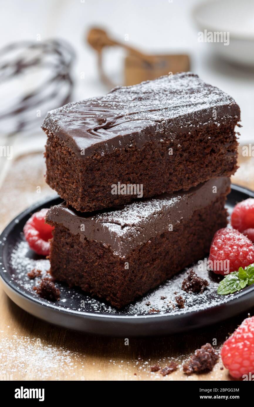 Brownie with chocolate ganache Stock Photo