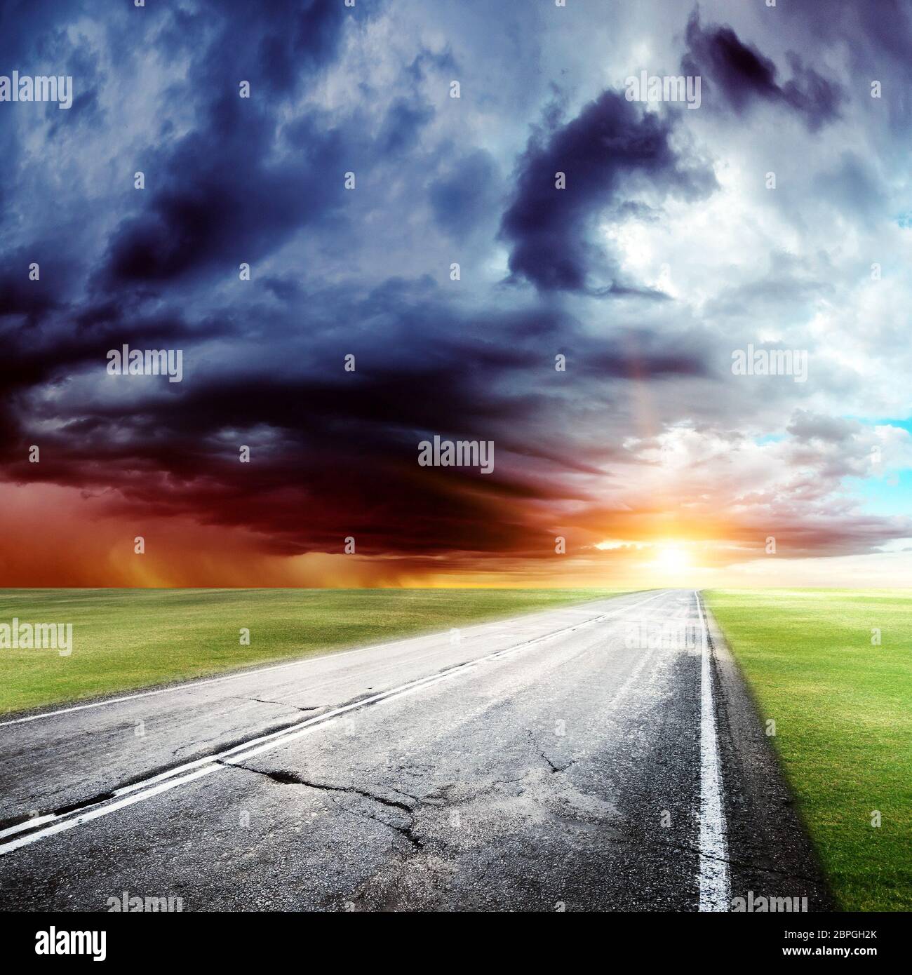 Road and clouds hurricane storm background Stock Photo - Alamy