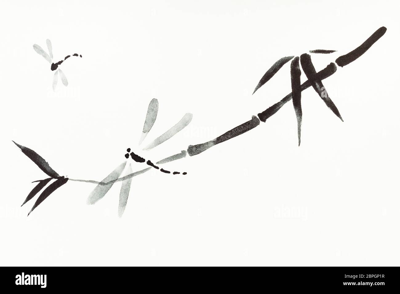 training drawing in sumi-e (suibokuga) style with watercolor paints ...