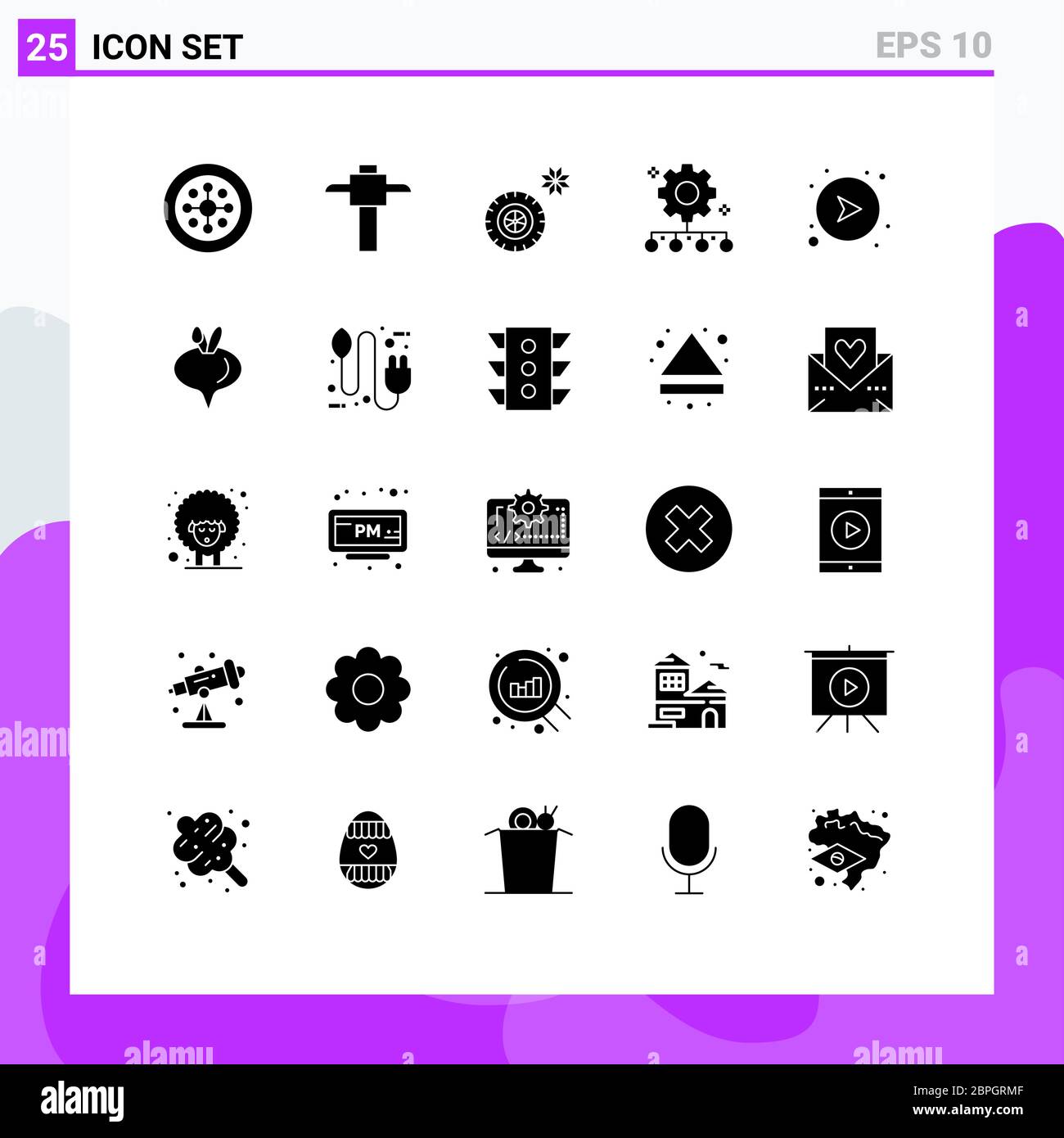 Universal Icon Symbols Group of 25 Modern Solid Glyphs of right, direction, winter, arrows, work management Editable Vector Design Elements Stock Vector