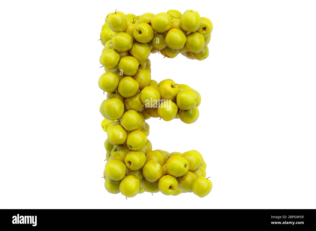 Letter E from yellow apples, 3D rendering isolated on white background ...