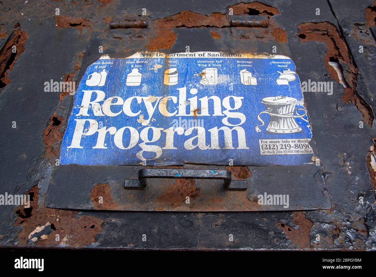 New York City, USA July 1, 2019 old rusty recycling program trash
