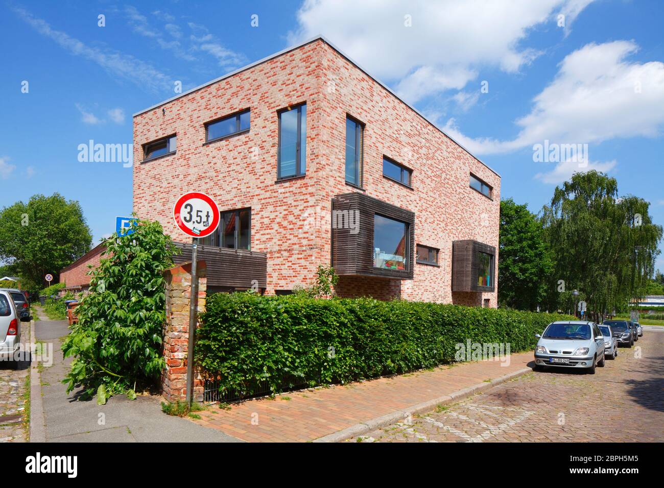 Brick villa, modern residential building, Lübeck, Schleswig-Holstein, Germany, Europe Stock Photo