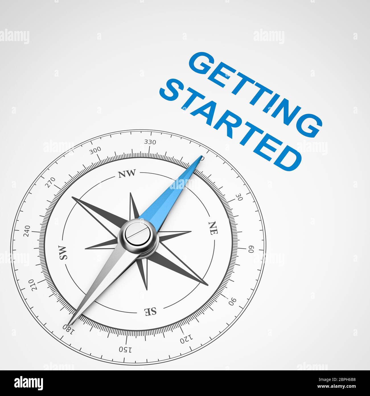 Magnetic Compass with Needle Pointing Blue Getting Started Text on ...