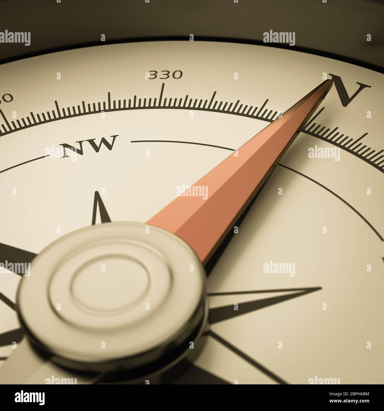 Vintage Metallic Compass with Red Needle Pointing Toward the