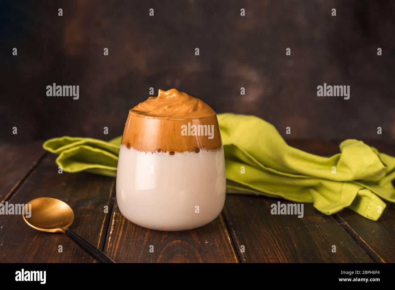 A glass with famous whipped instant coffee Dalgona Stock Photo