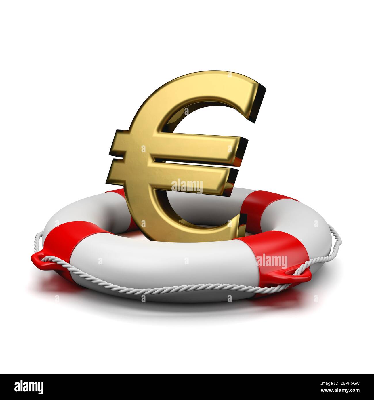 Gold Euro Currency Symbol Shape on a Lifebuoy on White Background 3D ...