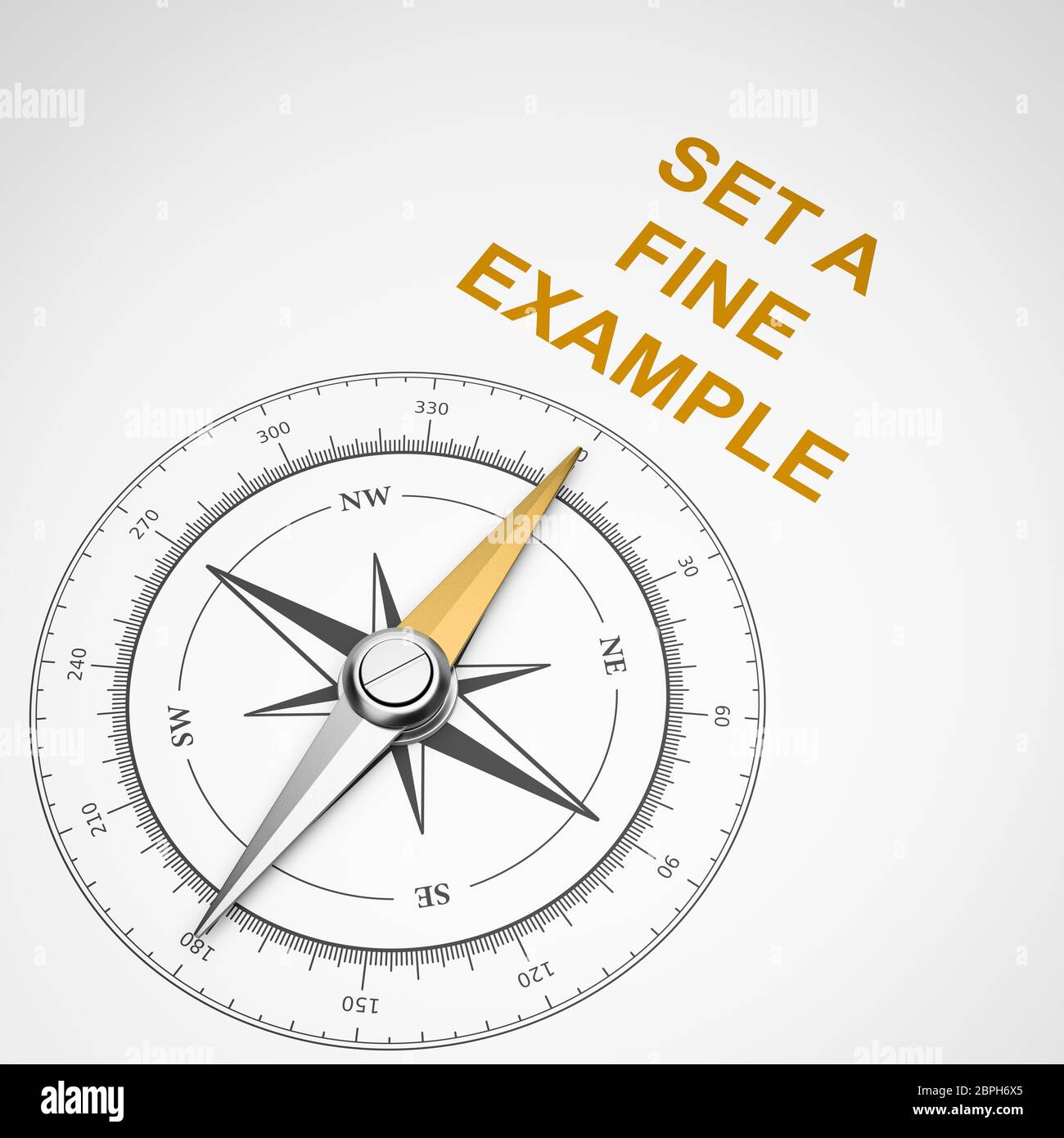 Magnetic Compass with Needle Pointing Orange Set a Fine Example Text on White Background 3D Illustration Stock Photo