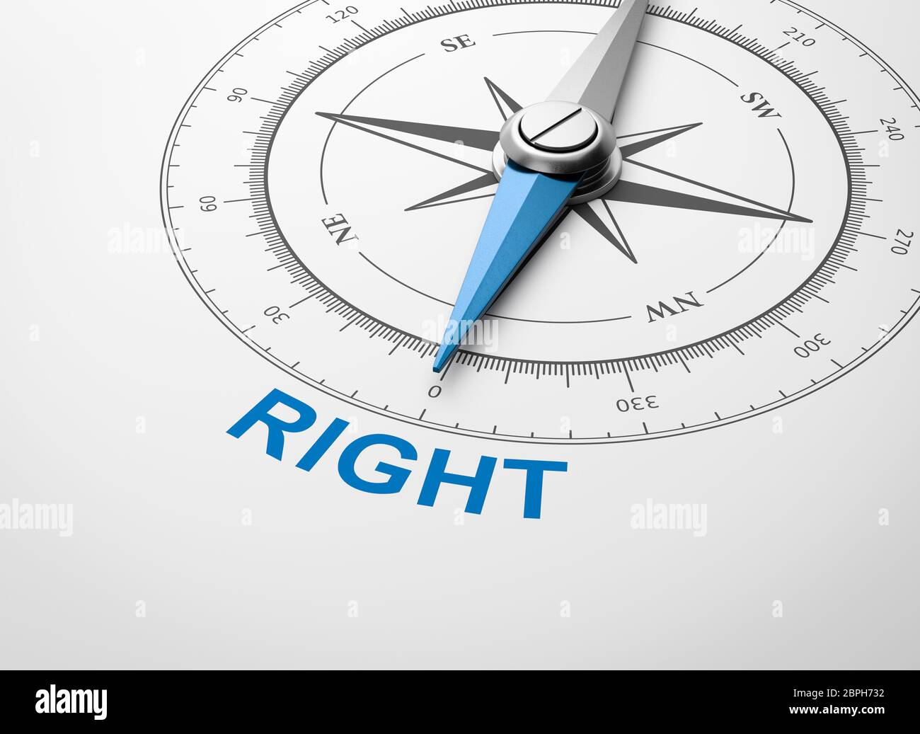 Compass Facing Right Magnetic Compass with Needle Pointing Blue Right Word on White ...