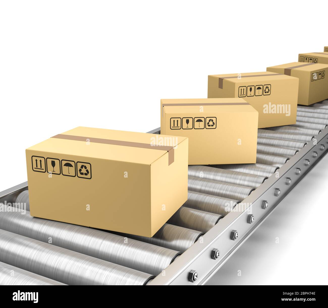 Cardboard Box on Conveyor Belt 3D Illustration on White Background ...