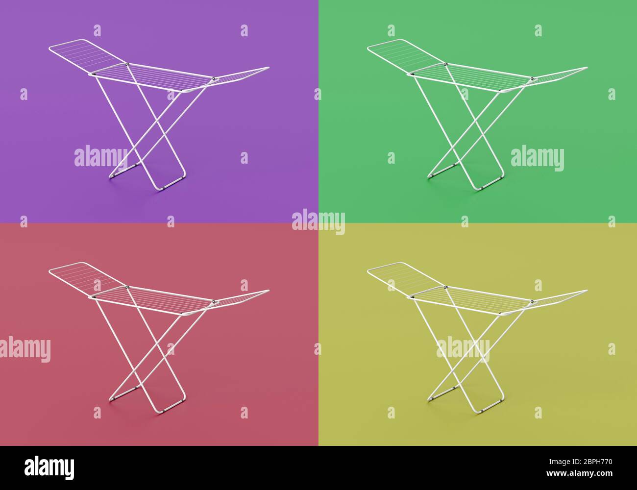 White Clothes Drying Rack on Colorful Background Collection 3D ...