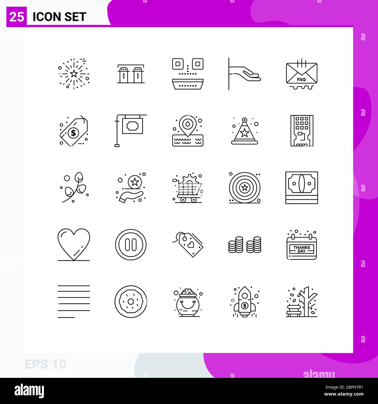Set of 25 Modern UI Icons Symbols Signs for email, communication, fish, share, alms Editable Vector Design Elements Stock Vector