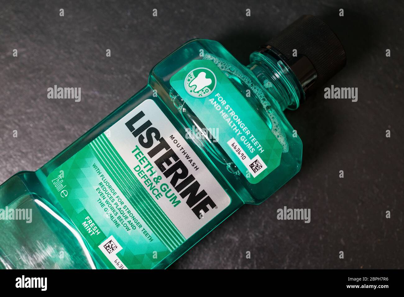 LONDON MAY 16, 2020 Listerine mouthwash in green plastic bottle