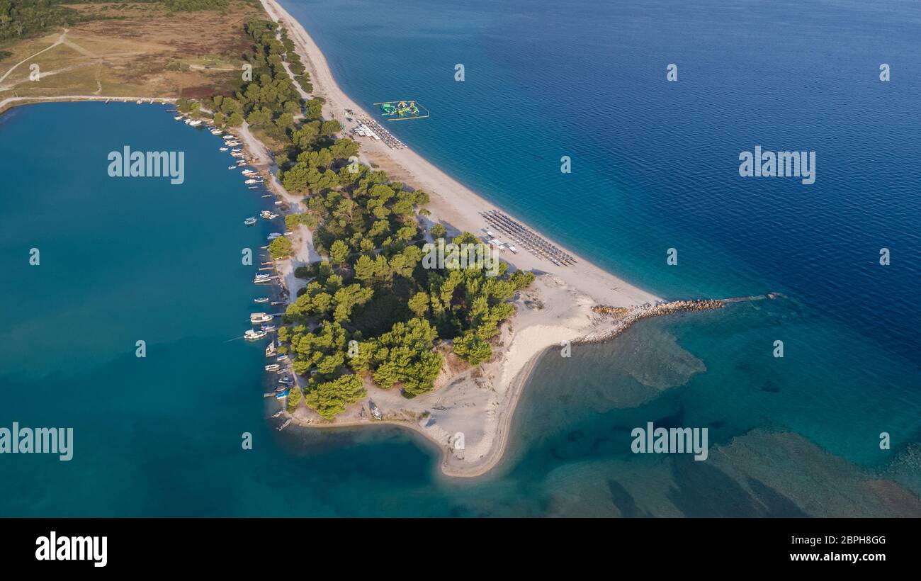aerial view of Glarokavos beach in Kassandra peninsula. Halkidiki