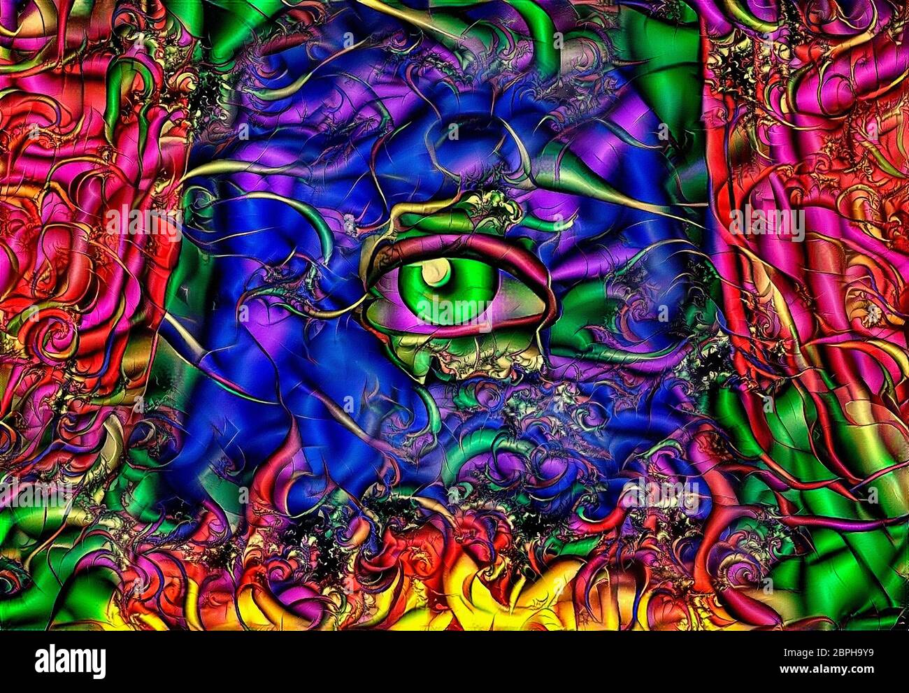 Abstract painting. Green eye on colorful stage Stock Photo Alamy