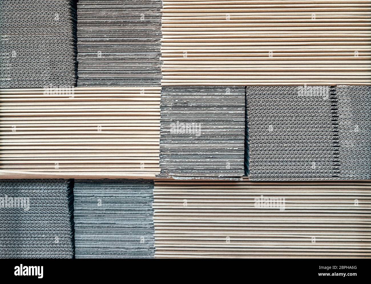 Corrugated cardboard box stack. Close up, background. Stock Photo