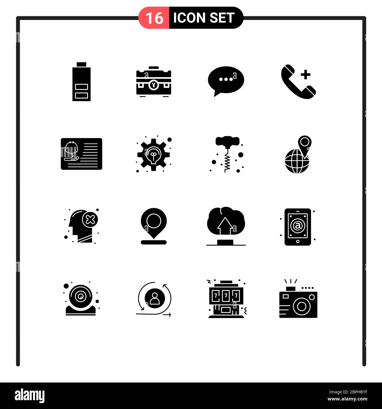 Modern Set of 16 Solid Glyphs Pictograph of stethoscope, phone, chat, hospital, call Editable Vector Design Elements Stock Vector