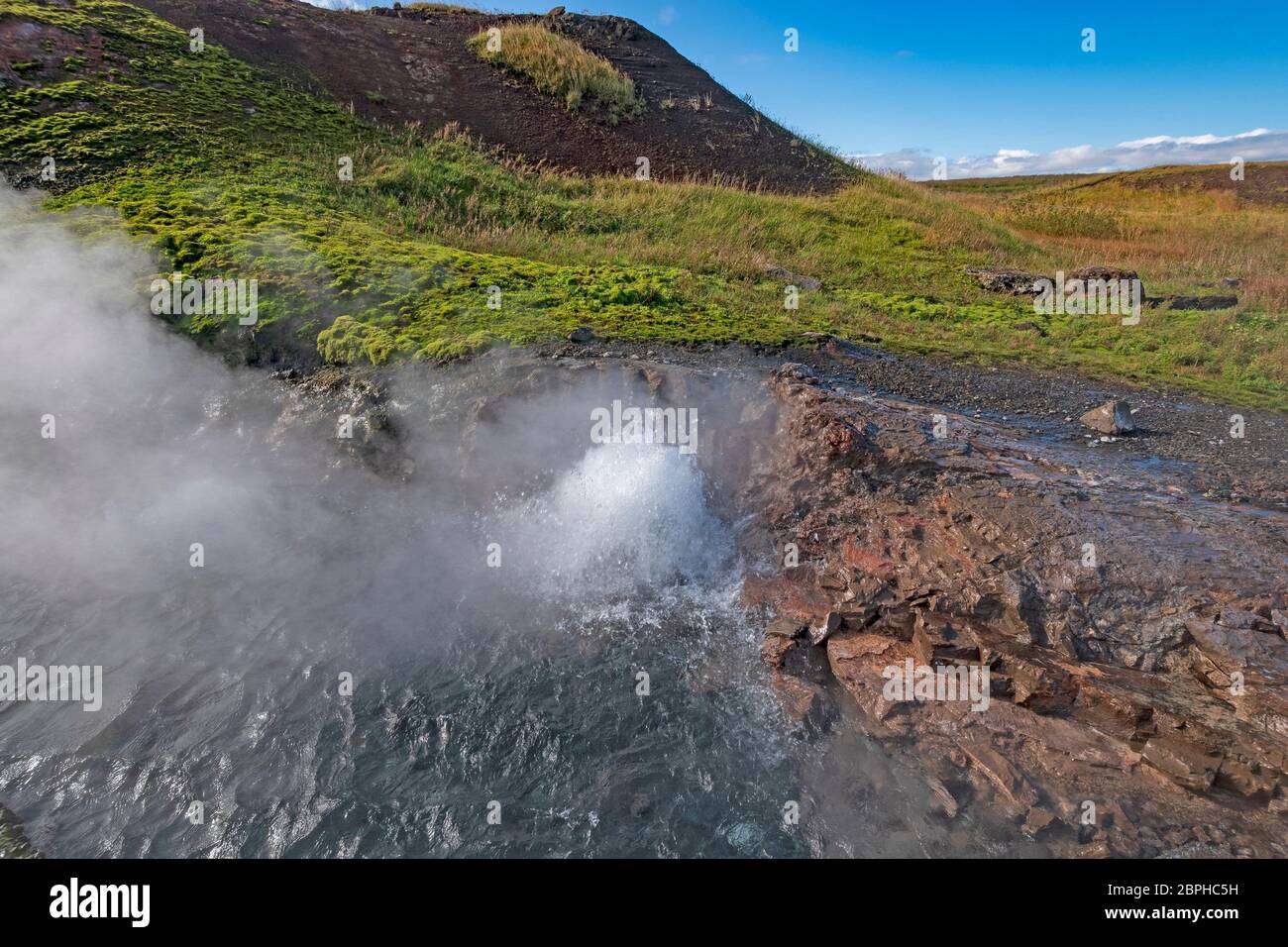 Deildartunguhver Hot Spring in the Countryside of Iceland Stock Photo