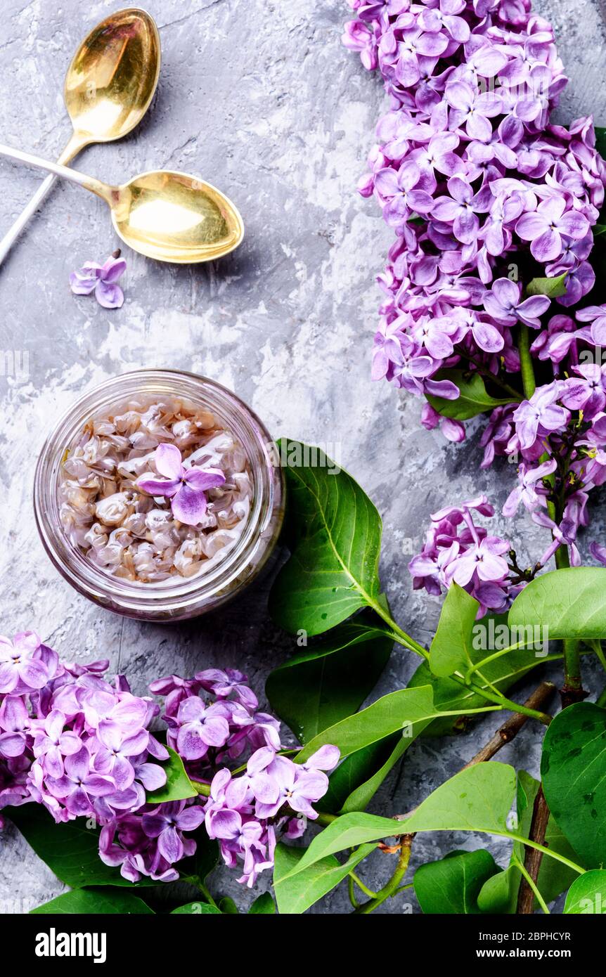 Homemade spring jam of lilac petals.Health food Stock Photo Alamy