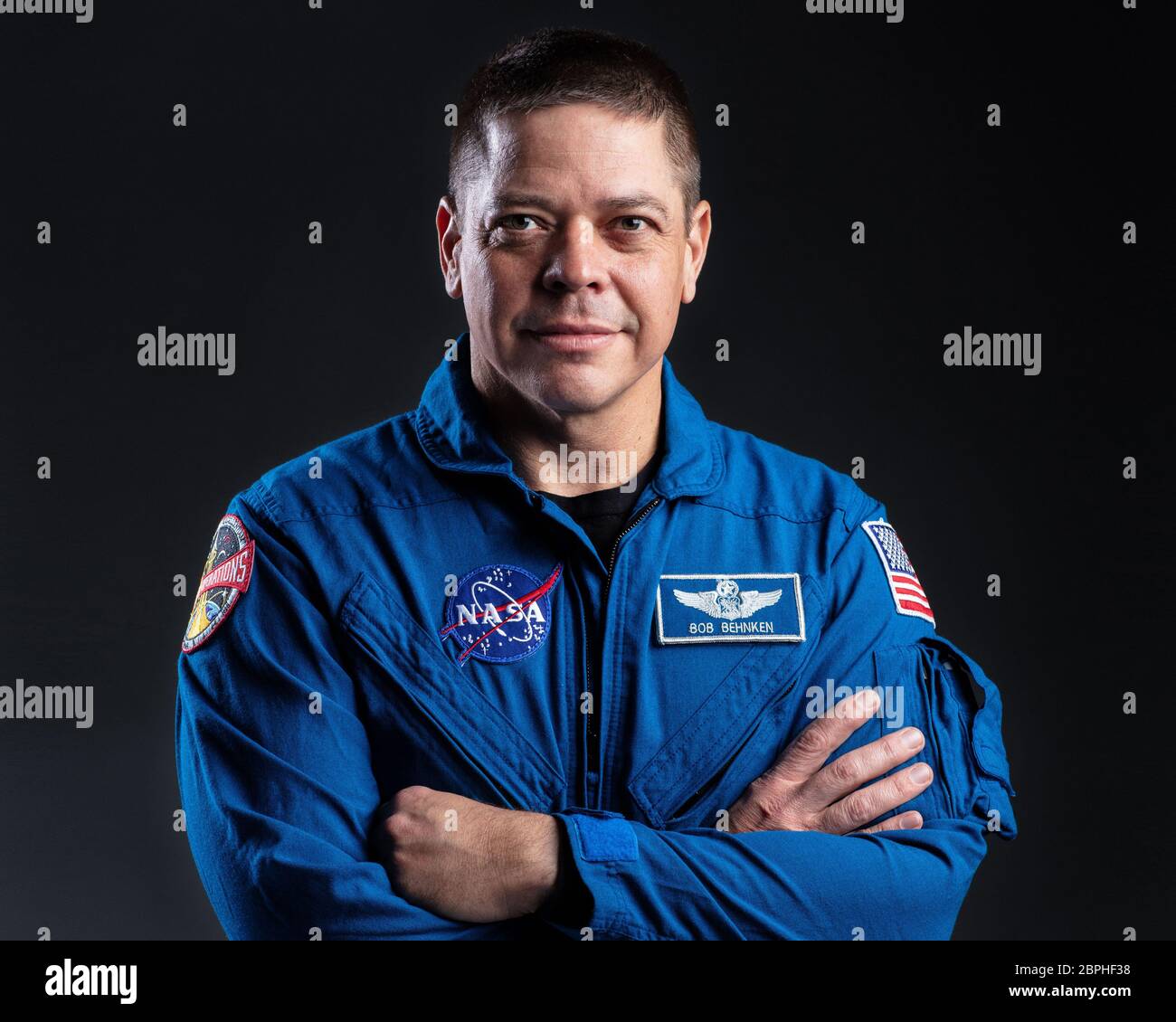 NASA astronaut Robert Behnken, pictured here on November 7, 2018, will launch to the International Space Station on the Demo-2 mission. SpaceX and NASA are targeting May 27 for Falcon 9's launch of Crew Dragon's second demonstration mission (Demo-2) from historic Launch Complex 39A at NASA's Kennedy Space Center in Florida as part of NASA's Commercial Crew Program. NASA astronauts Bob Behnken and Doug Hurley will be the first two NASA astronauts to fly onboard the Dragon spacecraft to and from the International Space Station, which will return human spaceflight to the United States since the S Stock Photo