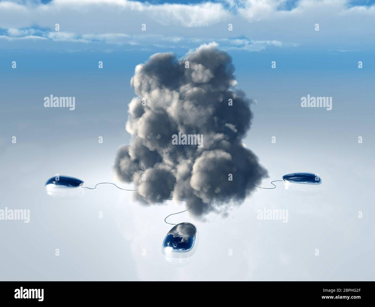 Cloud Computing Concept with Multiple Computer Mice and Cords leading ...