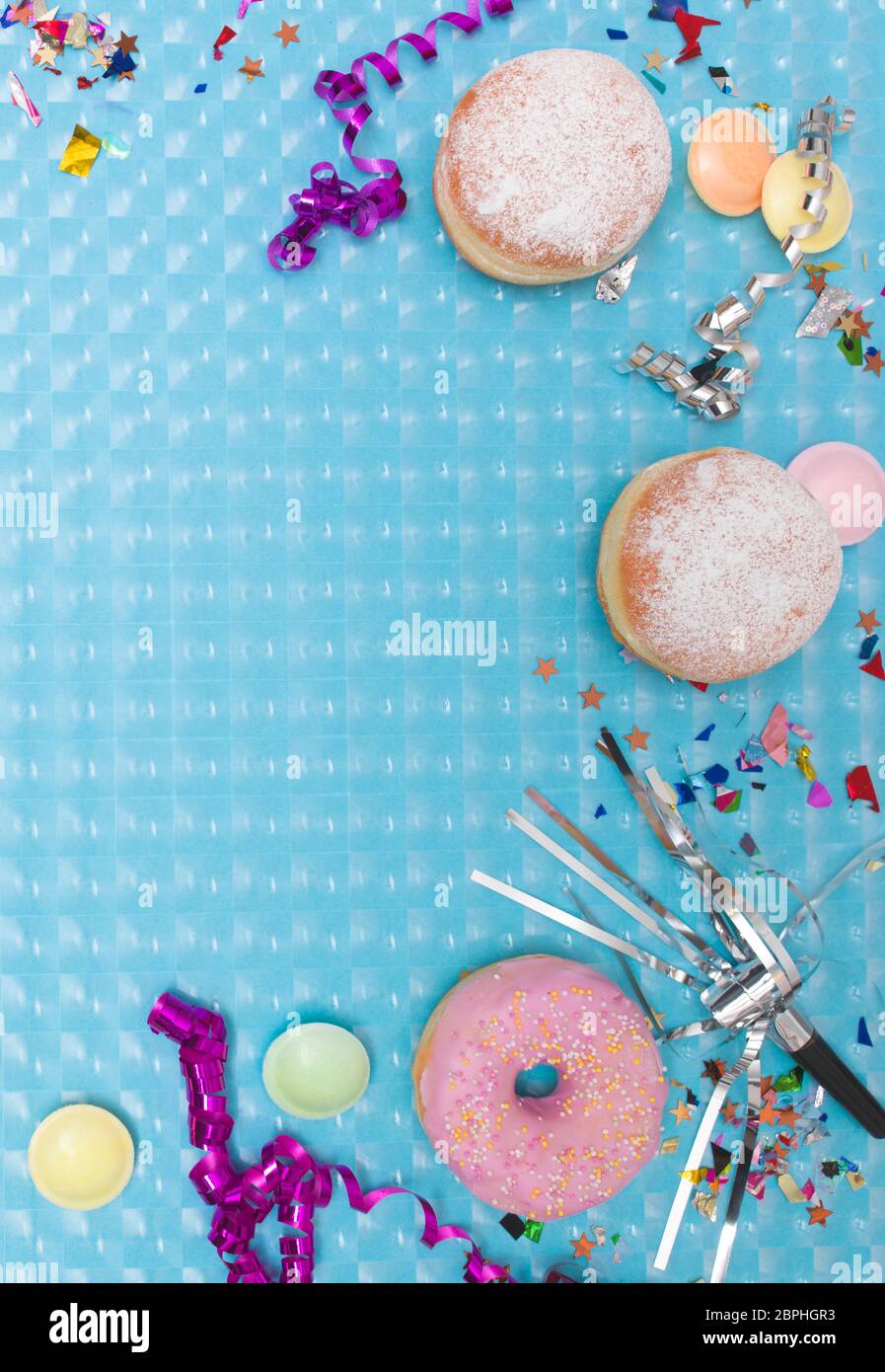 blue carnival effect background with various carnival utensils Stock