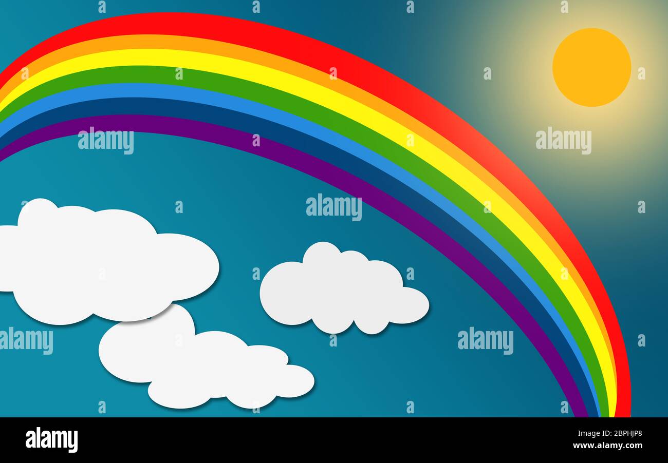 Cloud and Rainbow in blue sky paper art, 3D rendering Stock Photo - Alamy
