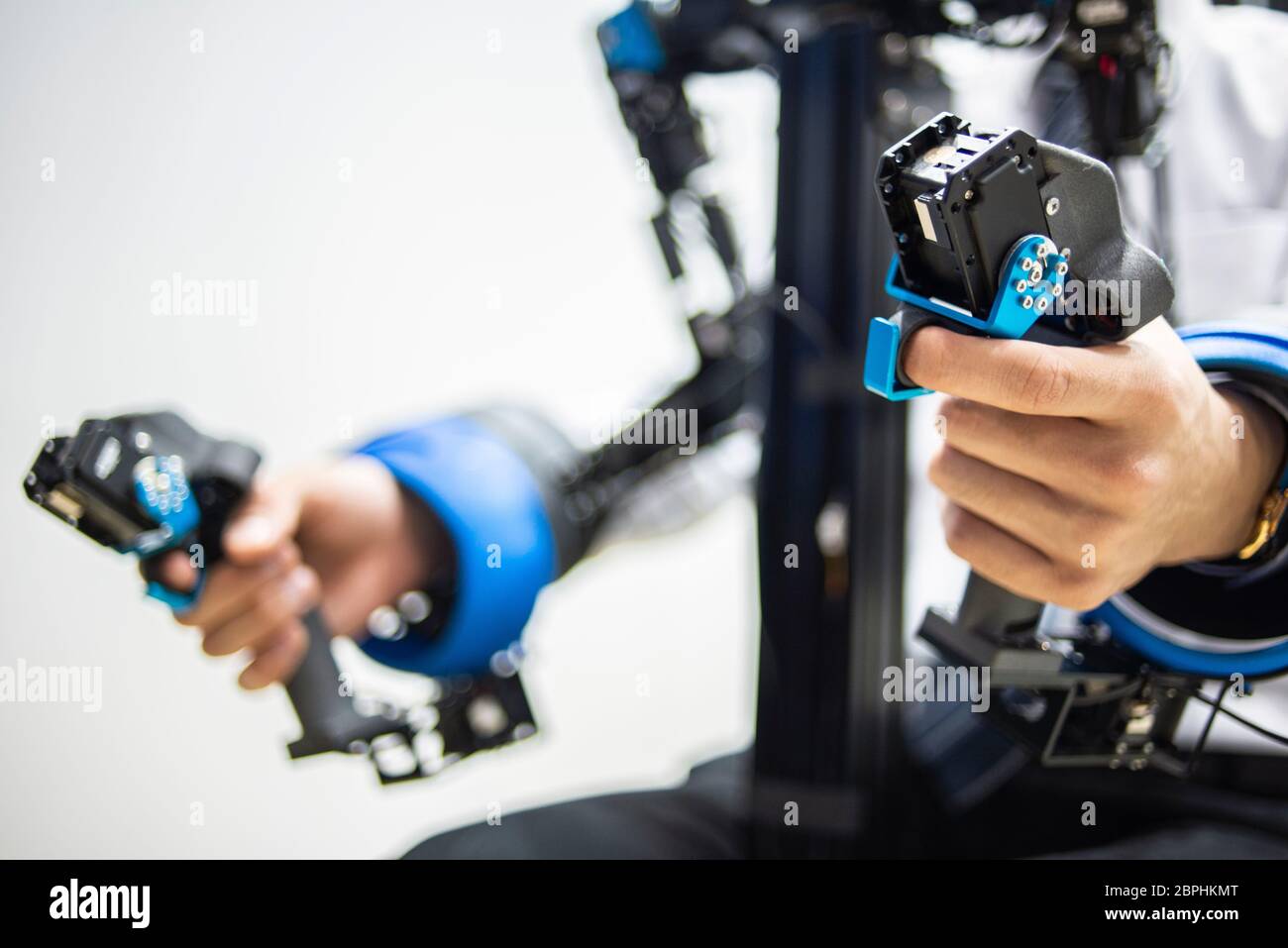 A person tests the virtual reality manipulation for remote-operated ...
