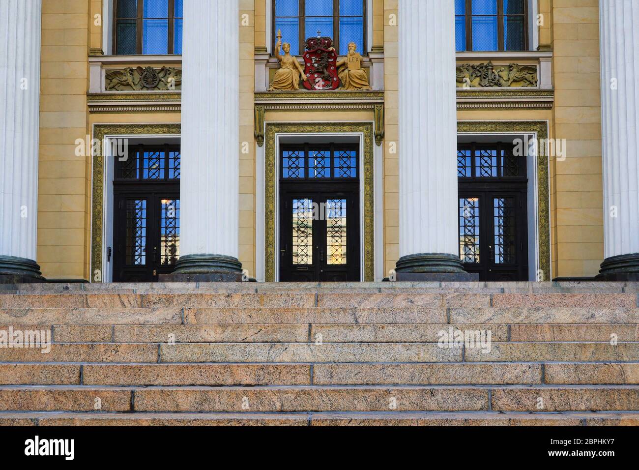 The historic Neo-Renaissance building, House of the Estates, Säätytalo, detail, is now used for meetings and official functions. Helsinki, Finland. Stock Photo
