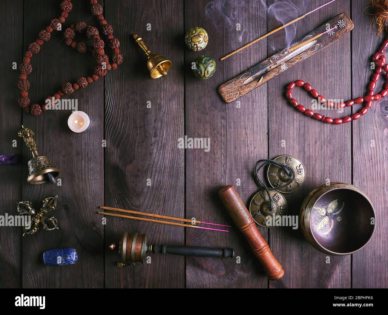 Tibetan singing bowl and other religious ritual instruments for