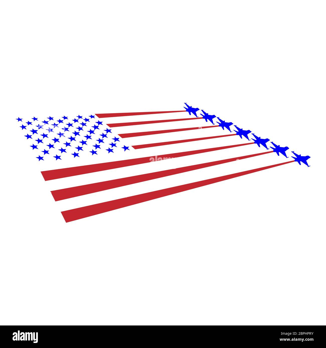 Flag USA and military planes take off from the stripes. Stock Vector