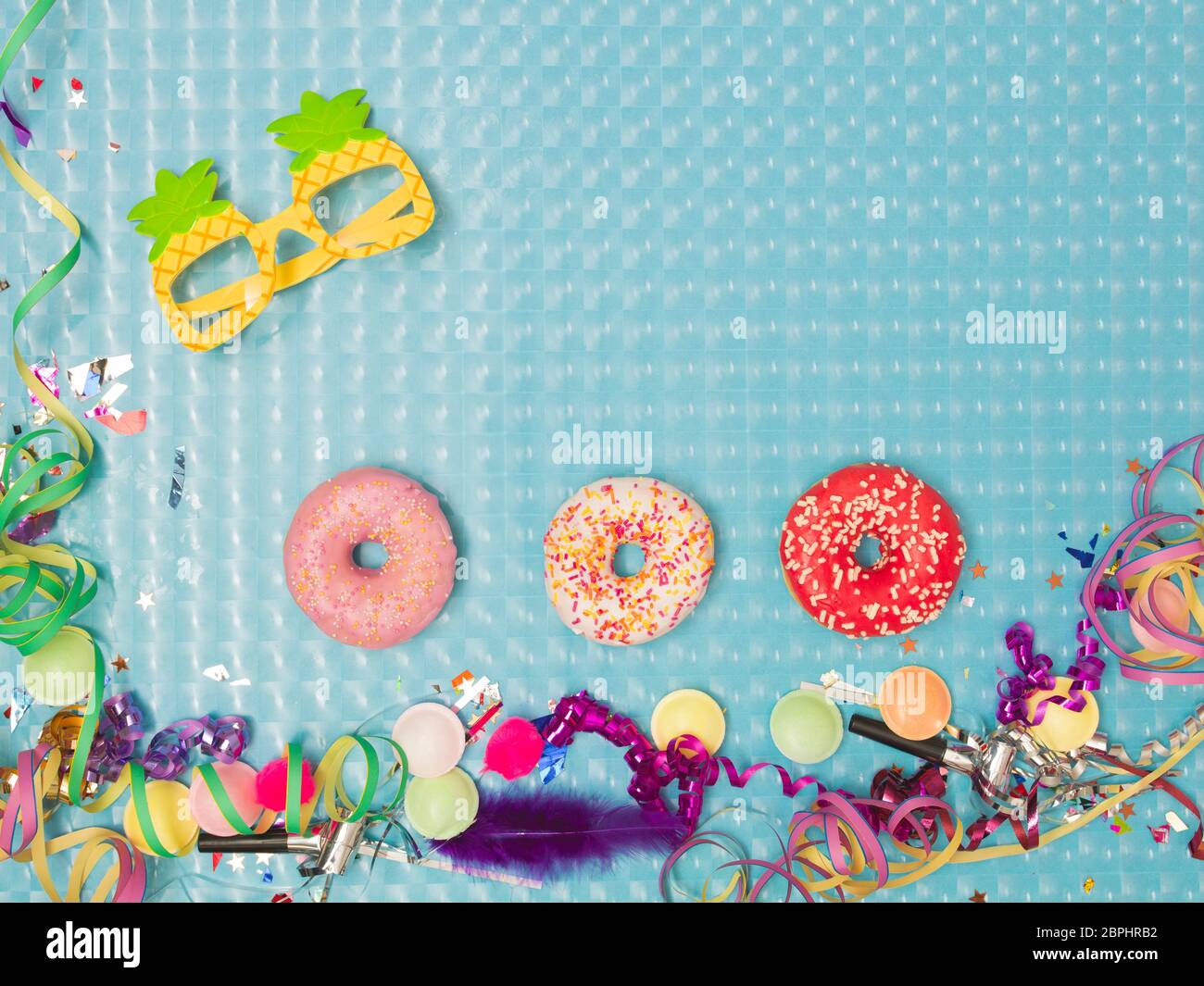 special blue effect background with donuts and doughnuts and carnival items Stock Photo