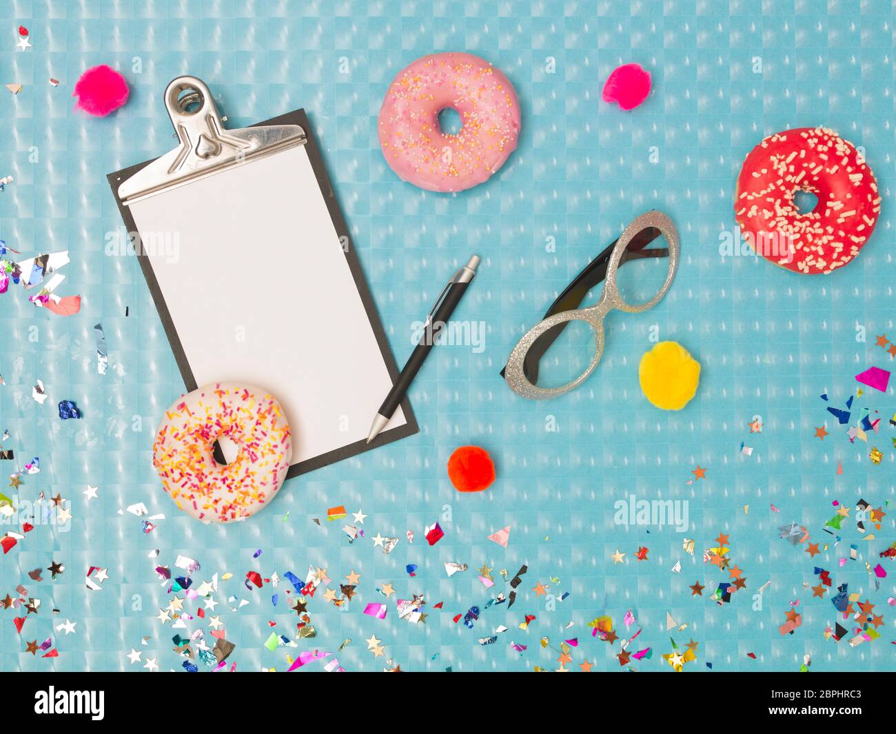 special blue effect background with donuts and doughnuts and carnival items Stock Photo